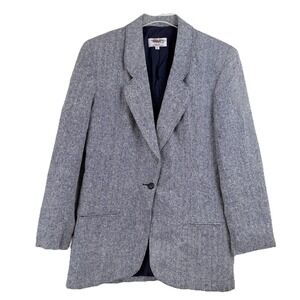 VTG 80s Pagano West Blazer Women 6 CA USA Herringbone Tweed Long Navy Western‎